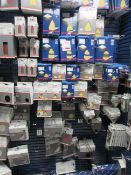 Contents of shop display rack including Bosch wood & paint sanding belts & discs various grades,