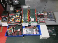Assorted Metabo consumable stock including sandpaper, sanding belts, hook & loop face pads, angle