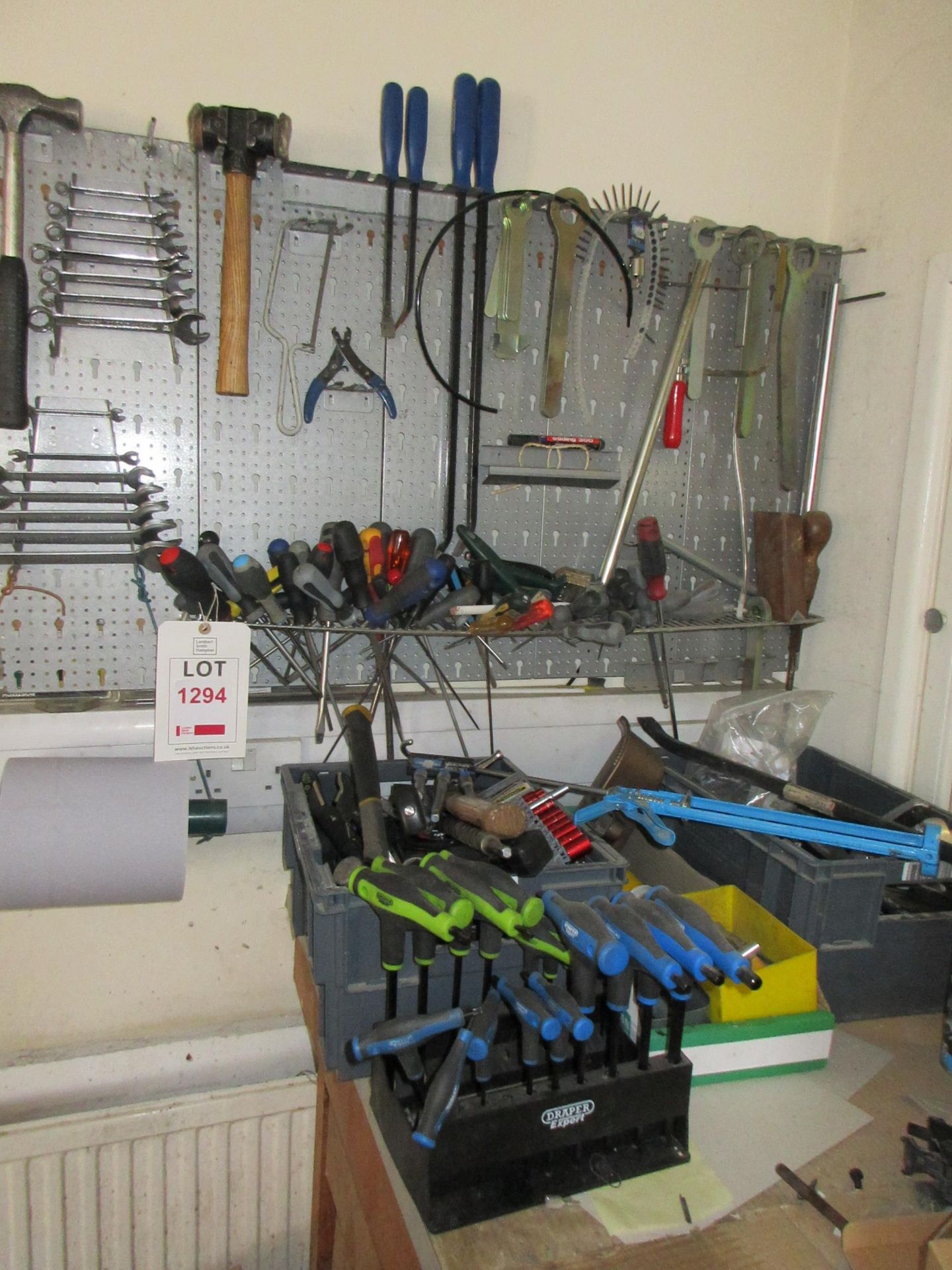 Quantity of assorted hand tools including spanners, screwdrivers, hammers, pliers, sockets, crowbar,