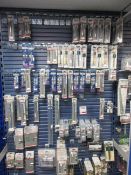 Contents of shop display rack including Bosch ceramic drills, masonry drills, multi construction