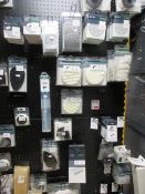 Contents of shop display rack including Festool buffing pads, sanding discs, filters, replacement