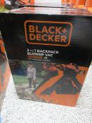 Black & Decker BEBLV 301 3 in 1 3000w backpack blower vac, 2 pin plug, 12m power cord included,