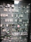 Contents of Trend glass display cabinet including Craft Pro router bits, C133, C135, C193, C169,