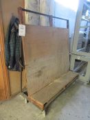 Three metal frame mobile single sided glass racks, 1.5m x 600mm