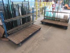 Two metal frame mobile double sided glass racks, 1.7m x 1.3m