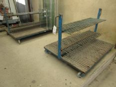 Two metal frame mobile double sided glass racks, 1.7m x 1.3m