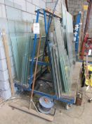 Two metal 'A' frame mobile double sided glass racks, approx. 1.8m x 900mm (excluding contents)