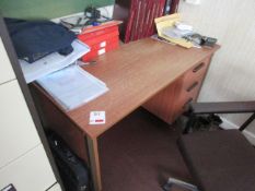 Two dark wood effect single pedestal desks, two chairs