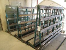 Three metal 'A' frame forkliftable double sided glass racks, approx. 2.2m x 1.2m (excluding