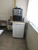 Loose contents of canteen including microwave, undercounter fridge, Bush bench top oven, two various