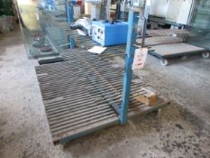 Two metal frame mobile double sided glass racks, 1.7m x 1.3m