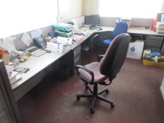 Corner 4 section run of office workstations, two pedestals, two chairs