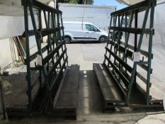 Two metal 'A' frame forkliftable double sided glass racks, approx. 2.2m x 1.2m