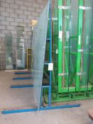 Two static metal 'A' frame double sided glass racks, 1 x 1.9 x 2.9m, 1 x 1.9 x 2.6m