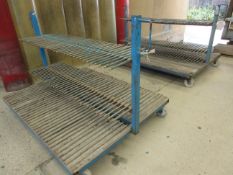 Two metal frame mobile double sided glass racks, 1.7m x 1.3m