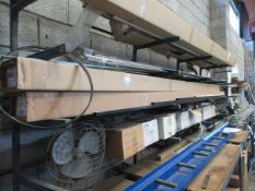 Metal frame combination workbench & storage rack, workbench 4m x 700, rack 3m x 4400mm