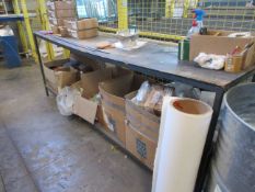 Two various metal frame timber top workbenches