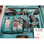 Makita BHP453 240v corded drill with one 3 amp battery, charger & drill bits