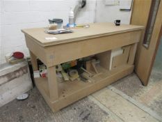 Three various wooden workbenches, various sizes