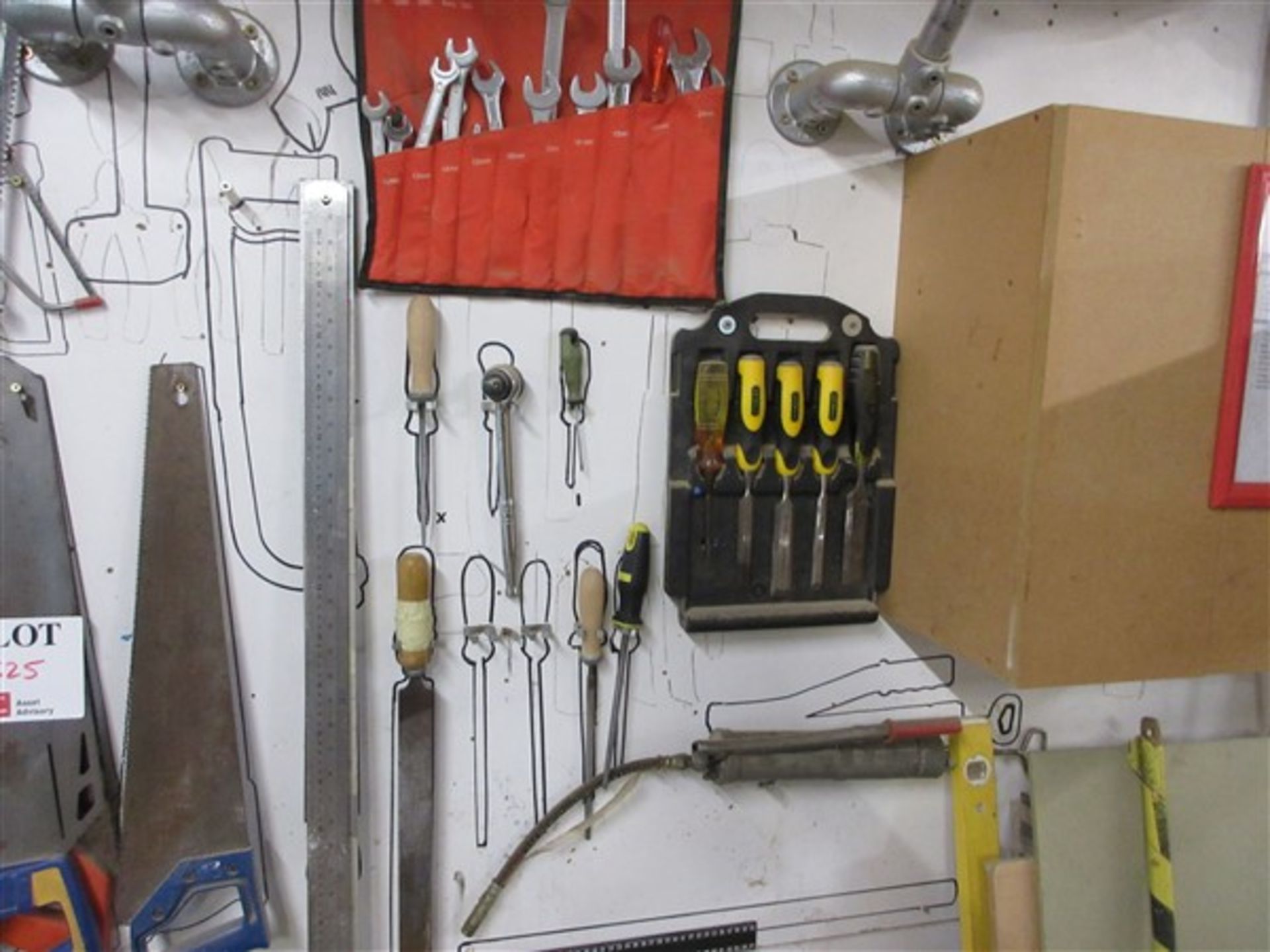 Selection of various hand tools to include saws, spanners, chisels and set square - Image 4 of 6