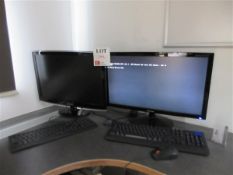 Two Samsung monitors with keyboard & LG monitor