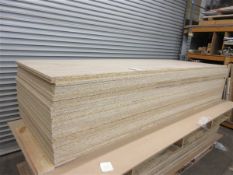 Thirty two 18mm 1.03 x 2.8m wood effect finished chipboard