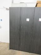 Double door freestanding cabinet & contents to include downlights, electrical sundries, etc.