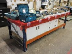 Boltless adjustable workbench with undercounter drawers & drawer contents (excluding cabinets on