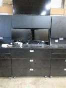 Black mobile drawered workstation (excluding contents, monitors & TV) height 2030 x width 1000 x