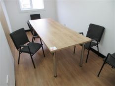 Wood effect conference table, height 760 x length 2400 x width 900mm, and five upholstered chairs