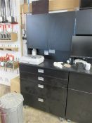 Black mobile drawered workstation (excluding contents, monitors & TV) height 2030 x width 1000 x
