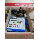 Box of various sized hole cutters and air line & fittings