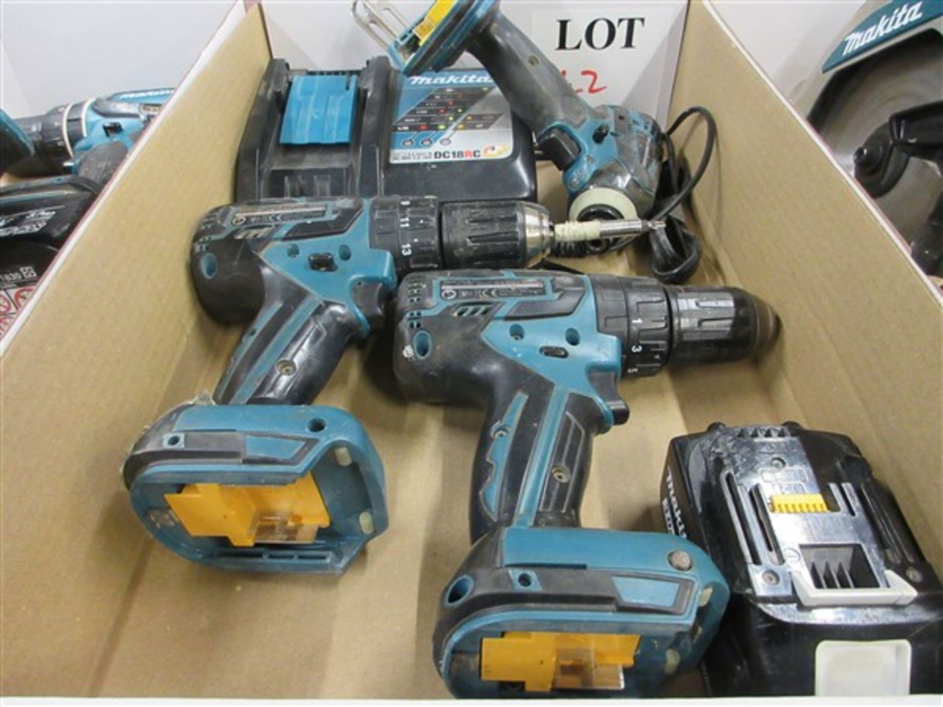 Two Makita BHP459 drills, Makita DTD146 impact driver with charger & battery - Image 2 of 3