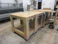 Five wooden framed mobile trollies (excluding contents)