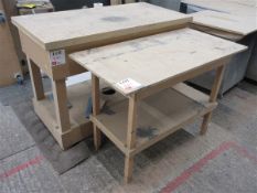 Three various wooden workbenches, various sizes