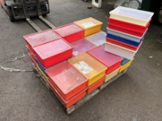 Thirty-one plastic parts boxes with 24 x see through lids