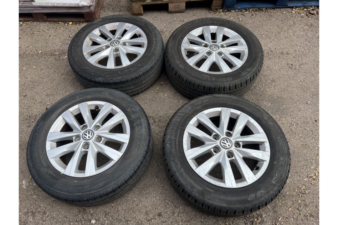 Four Volkswagen T5 Transporter alloy wheels & Tyres 205/65 R16c - Image 1 of 7