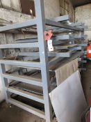Freestanding 6 shelf box section storage rack, size 3.3 x 1.3m x 2050mm with contents of assorted