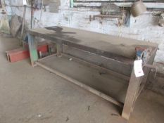 Metal frame/top work bench, size 2.5m x 1m with 4