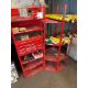 Two red metal storage racks to include: one corner shelving unit (58 wide x 58 depth x 157 height) a - Image 1 of 2