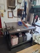 Metal fabricated work bench with vice 90cm x 120cm x 90cm