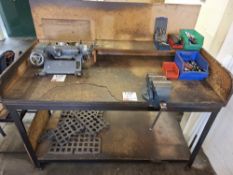 Wooden topped metal framed workbench with vice 140cm x 75cm x 90cm