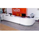 Triple section modular reception desk - glossed white (contents not included) (approx. 4.4m x 110m)