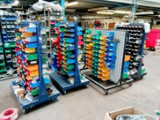 5 x Mobile lin bin racks with quantity of various nuts, bolts, screws and consumables