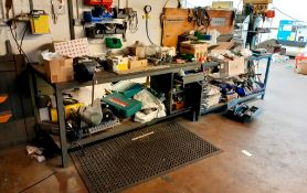 2 x Steel workbenches with Record No. 5 vice and contents to include various tooling and components