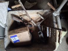 Singer sewing machine stool, architectural pan, 2 light torches, vintage toaster and 2 pressure