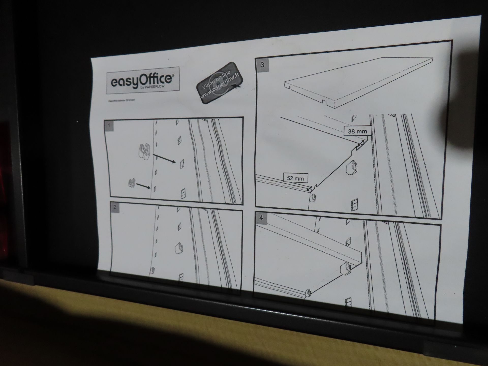 Pallet of plastic shelving, printers, punch pockets and cabinet shelves. Please note this lot has - Image 4 of 5