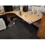 Left hand curved desk with side table