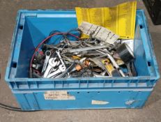 Crate with various sockets, spanners etc. as lotted