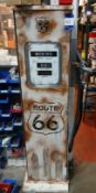 Route 66 themed fuel pump cupboard, as lotted, contents excluded